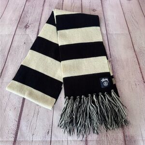 Stüssy Cream & Black Striped Knit Fringe Scarf
